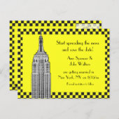 NYC Skyline Etched ESB Checkrd Taxi Rett Date Ankündigungspostkarte (Vorne/Hinten)