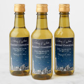 NYC Skyline Etched Starry Blue Gradient BG Weinetikett (Flaschen)