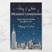 NYC Skyline Etched Starry Blue Gradient BG Weinetikett (Einzelnes Label)