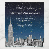 NYC Skyline Etched Starry Blue Gradient BG Weinetikett (Einzelnes Label)