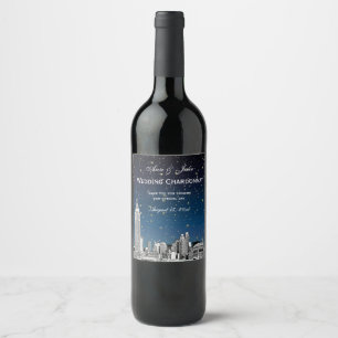NYC Skyline Etched Starry Blue Gradient BG Weinetikett