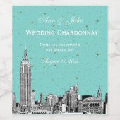 NYC Skyline Etched Starry DIY BG Color Weinetikett (Einzelnes Label)
