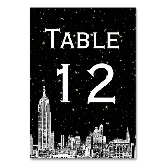 NYC Skyline Etched Starry DIY BG SQ Tischnummer (Vorderseite)