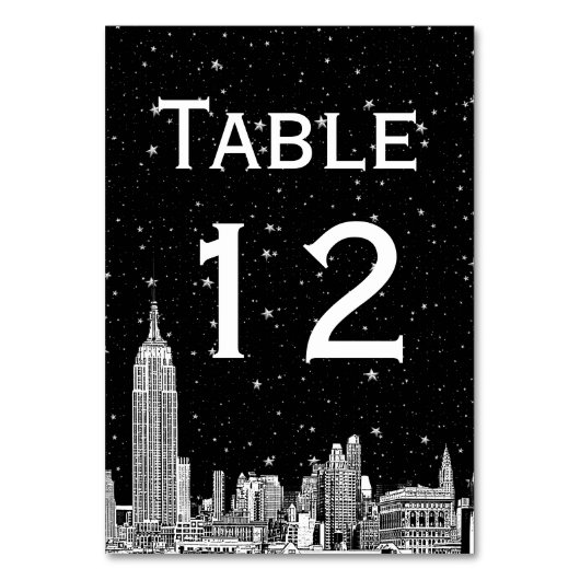 NYC Skyline Etched Starry DIY BG Tischnummer (Vorderseite)