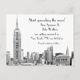 NYC-Skyline geätzt 01B Save-the-Date Ankündigungspostkarte
