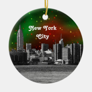 NYC-Skyline geätzt ESB Rot und Grün Sternenförmige Keramik Ornament