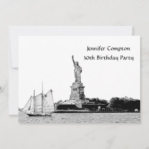 NYC-Skyline geätzter Geburtstag der Freiheitsstatu Einladung