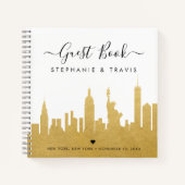 NYC Skyline Gold Hochzeit in Urlaubsort Guestbook Notizblock (Vorderseite)