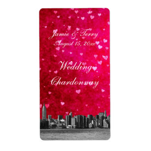 NYC Skyline Hot Pink Red Heart Wine Label