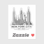 NYC Skyline Illustration with Statue of Liberty Aufkleber (Blatt)