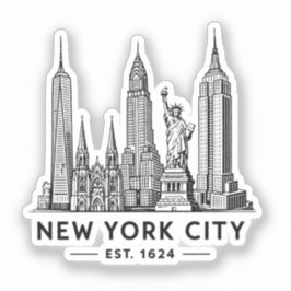 NYC Skyline Illustration with Statue of Liberty Aufkleber