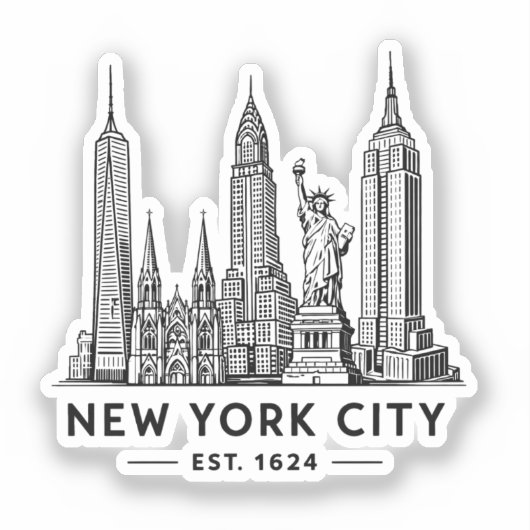 NYC Skyline Illustration with Statue of Liberty Aufkleber (Vorderseite)