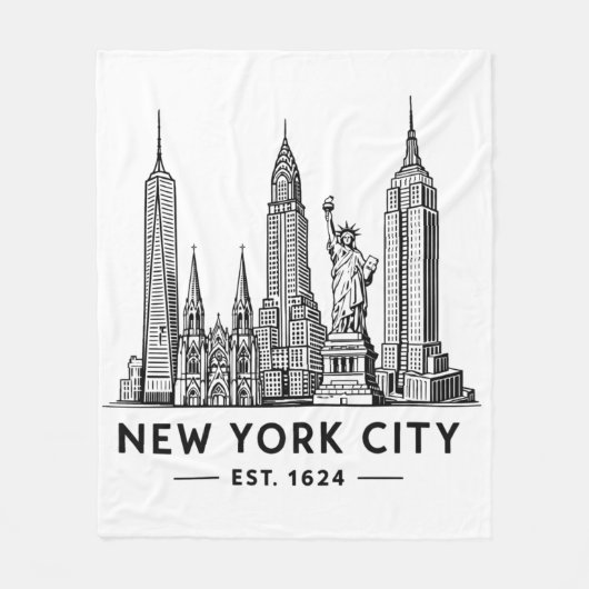 NYC Skyline Illustration with Statue of Liberty Fleecedecke (Vorderseite)