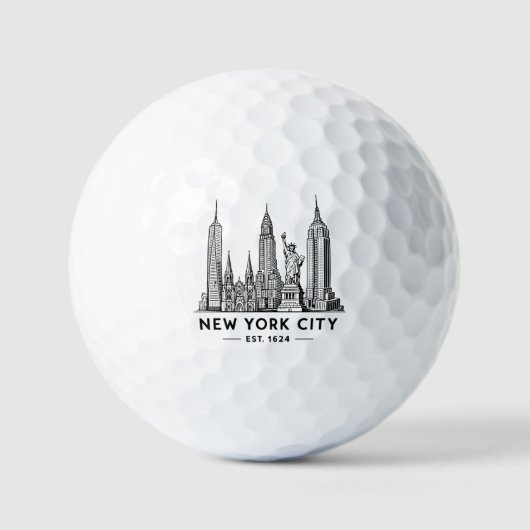 NYC Skyline Illustration with Statue of Liberty Golfball (Vorderseite)