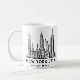 NYC Skyline Illustration with Statue of Liberty Kaffeetasse