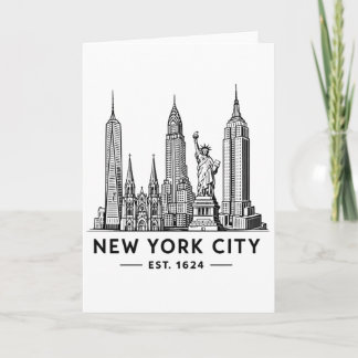 NYC Skyline Illustration with Statue of Liberty Karte