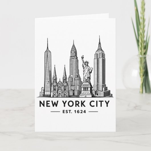 NYC Skyline Illustration with Statue of Liberty Karte (Vorderseite)