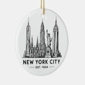 NYC Skyline Illustration with Statue of Liberty Keramik Ornament (Rechts)