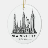 NYC Skyline Illustration with Statue of Liberty Keramik Ornament (Links)