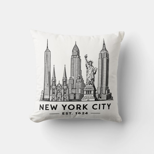 NYC Skyline Illustration with Statue of Liberty Kissen (Vorderseite)