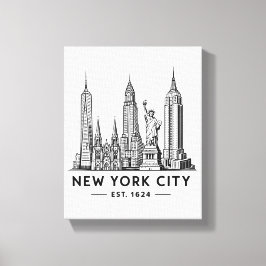 NYC Skyline Illustration with Statue of Liberty Leinwanddruck