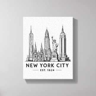NYC Skyline Illustration with Statue of Liberty Leinwanddruck