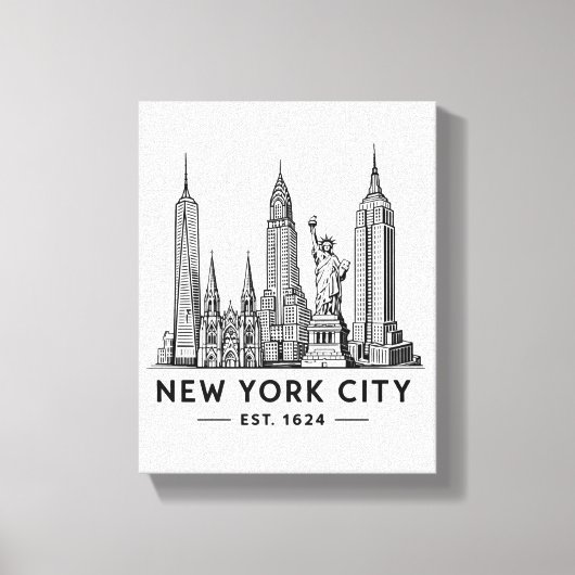 NYC Skyline Illustration with Statue of Liberty Leinwanddruck (Vorderseite)