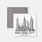 NYC Skyline Illustration with Statue of Liberty Magnet (Vorderseite/Rückseite)