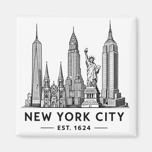 NYC Skyline Illustration with Statue of Liberty Magnet (Vorne)