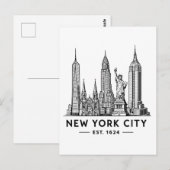 NYC Skyline Illustration with Statue of Liberty Postkarte (Vorne/Hinten)