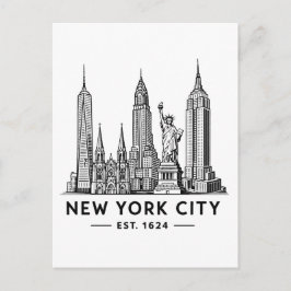 NYC Skyline Illustration with Statue of Liberty Postkarte