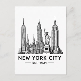 NYC Skyline Illustration with Statue of Liberty Postkarte