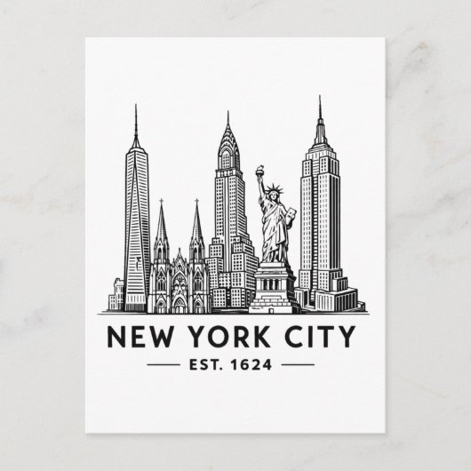 NYC Skyline Illustration with Statue of Liberty Postkarte (Vorderseite)