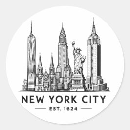 NYC Skyline Illustration with Statue of Liberty Runder Aufkleber