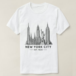 NYC Skyline Illustration with Statue of Liberty T-Shirt