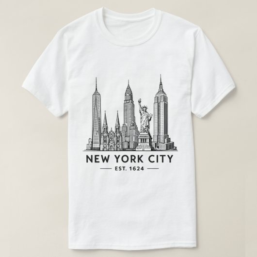 NYC Skyline Illustration with Statue of Liberty T-Shirt (Design vorne)