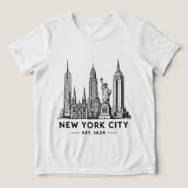 NYC Skyline Illustration with Statue of Liberty Tri-Blend Shirt
