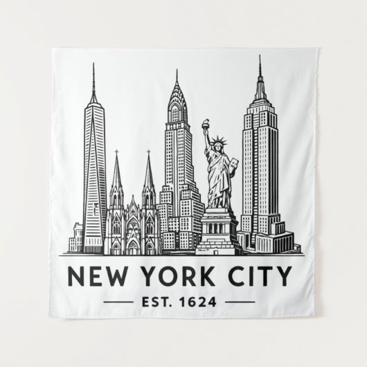 NYC Skyline Illustration with Statue of Liberty Wandteppich (Vorderseite)