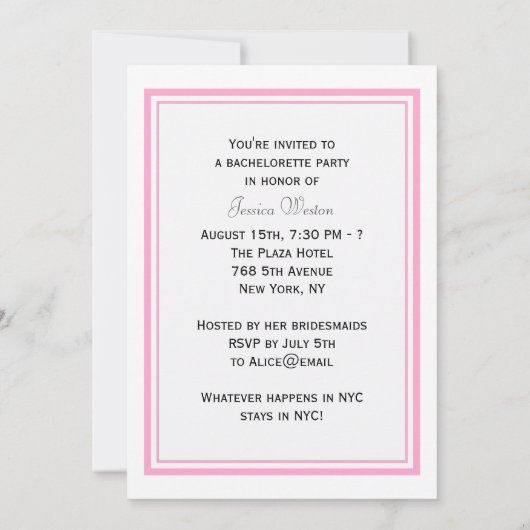 NYC Skyline Pink Silhouette #2 DIY Bachelorette Einladung (Rückseite)