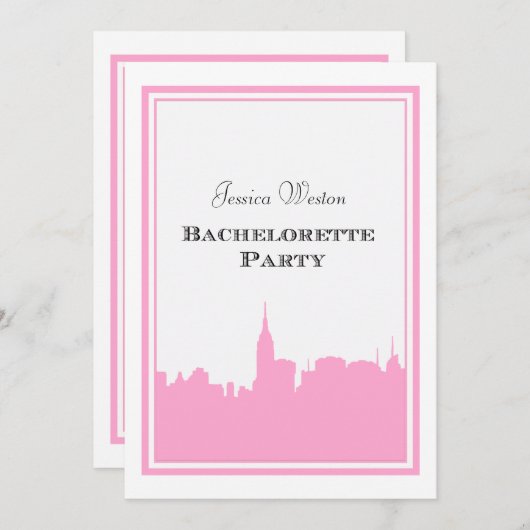 NYC Skyline Pink Silhouette #2 DIY Bachelorette Einladung (Vorne/Hinten)