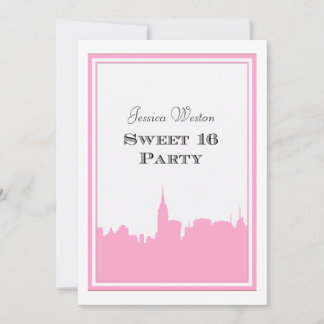 NYC Skyline Pink Silhouette #2 DIY Sweet 16 Einladung