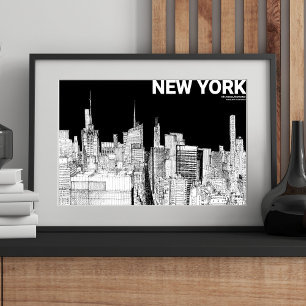 NYC-Skyline Schwarz Weiß Matt Skizze Poster