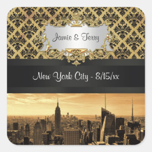 NYC Skyline Sepia B5 Blk Rib Damask Stickers