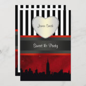 NYC Skyline Sil Red Sky Blk Wh Stripe P Sweet 16 V Einladung (Vorne/Hinten)