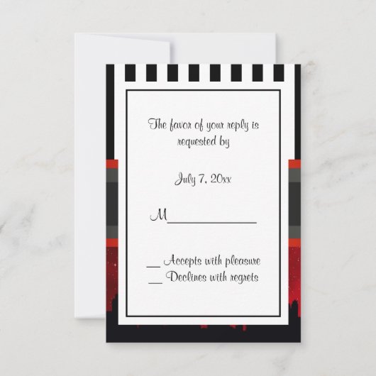 NYC Skyline Sil Red Sky Blk Whit Stripe P UAWG RSVP Karte (Rückseite)