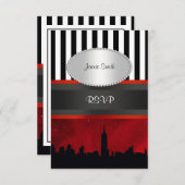 NYC Skyline Sil Red Sky Blk Whit Stripe P UAWG RSVP Karte (Vorne/Hinten)
