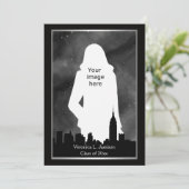 NYC Skyline Silh BW ESB Chrys #2 Foto Abschluss Einladung (Stehend Vorderseite)