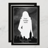 NYC Skyline Silh BW ESB Chrys #2 Foto Abschluss Einladung (Vorne/Hinten)