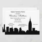 NYC Skyline Silhouette 16 . Geburtstag Einladung (Vorne/Hinten)
