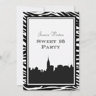 NYC Skyline Silhouette #2 Zebra Sweet 16 Einladung
